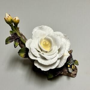Vintage Lefton Royal Dover Bone China White Camellia Flower with Bee Figurine